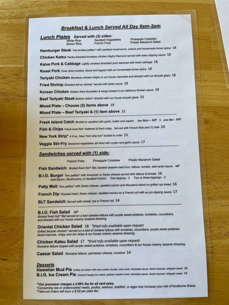 Big Island Grill Menu - Image 1